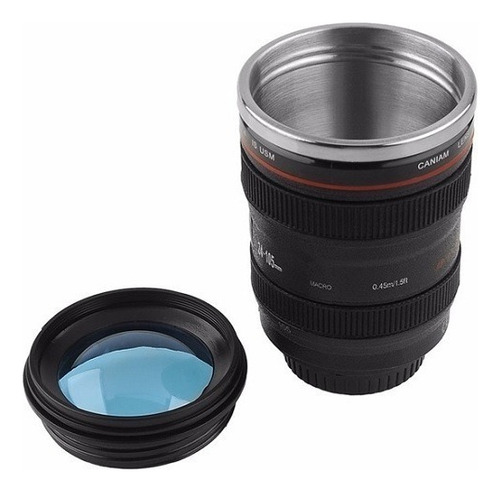 Caneca Térmica Em Formato De Lente De Câmera Canon 24-105mm Cor Preto