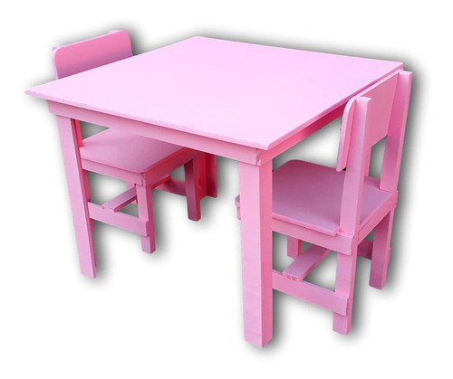Mesa Infantil 2 Cadeiras Cantos Arredondados Mesinha Madeira Cor Rosa