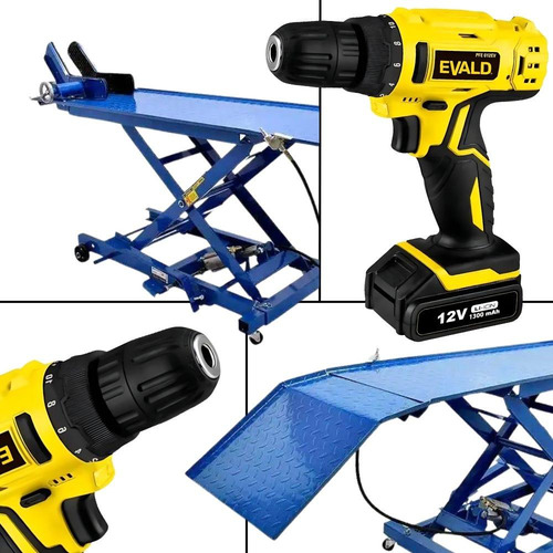 Elevador Hidráulico 350kg Furadeira Bateria 12v E Kit Evald