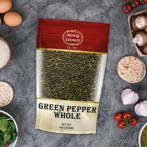 Spicy World Granos De Pimienta Verde Enteros, Bolsa De 4 Onz