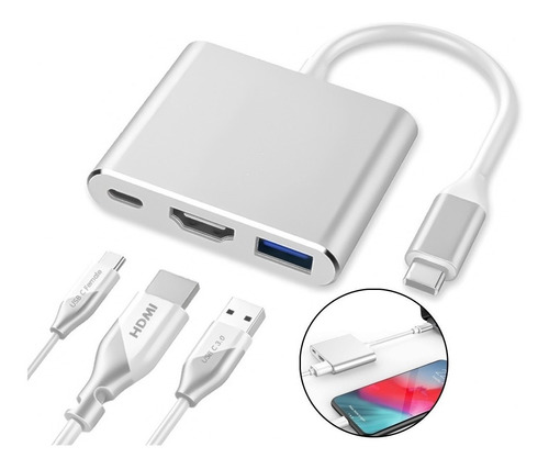 Adaptador Multipuerto Usb C A Hdmi 4k 3 En 1 Tipo C Hub Apa