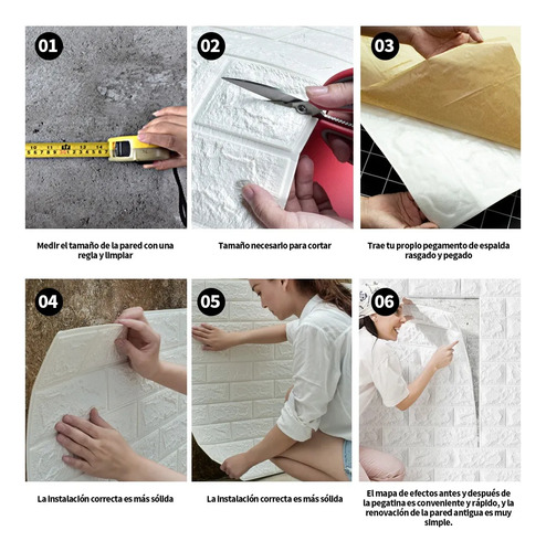 Patrón De Ladrillo Pegatina De Pared 3d Textura Papel 10 Piezas Color Blanco