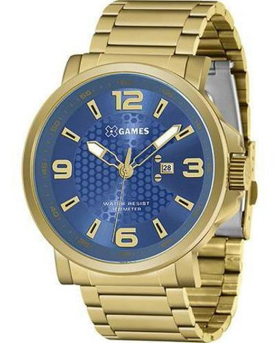 Relógio X-games Masculino Xmgs1029 D2kx Dourado Azul Aço 