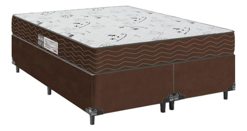 Cama Box Casal Bipartido + Colchão D33 One Face - Marrom