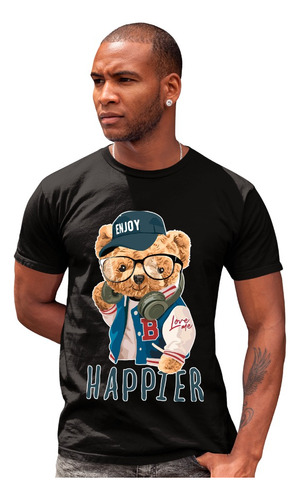 Playera De Osito Happier Con Chamarra Beisbolera Negra 