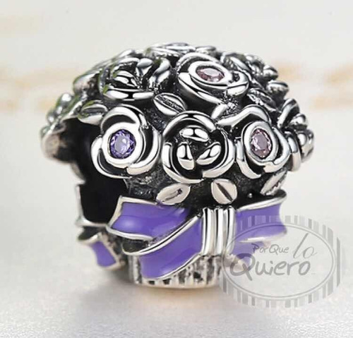 Charm 100% Plata Ramo Flores Morado Lila Compatible Pandora | Envío gratis