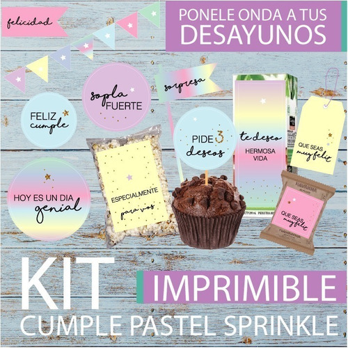 Kit Imprimible Desayuno Cumple Pastel Mujer Amiga Arcoiris