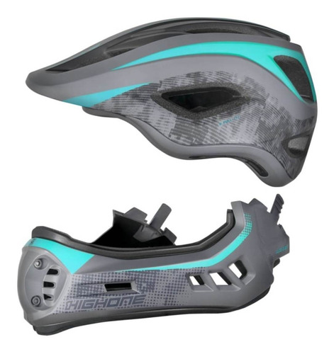 Capacete Bicicleta X Full Removível Downhill My22 High One Cor Cinza/Acqua Tamanho M