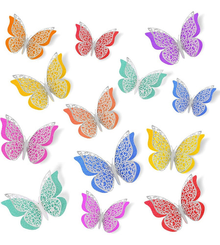 12 Mariposas Papel Metalizado Con Adhesivo Decorativas Pared