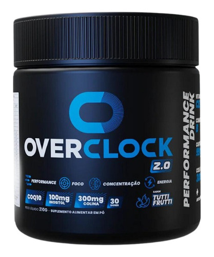 Suplemento em pó Overclock  Overclock 2.0 cafeína Overclock 2.0 sabor  tutti-frutti em pote de 210g