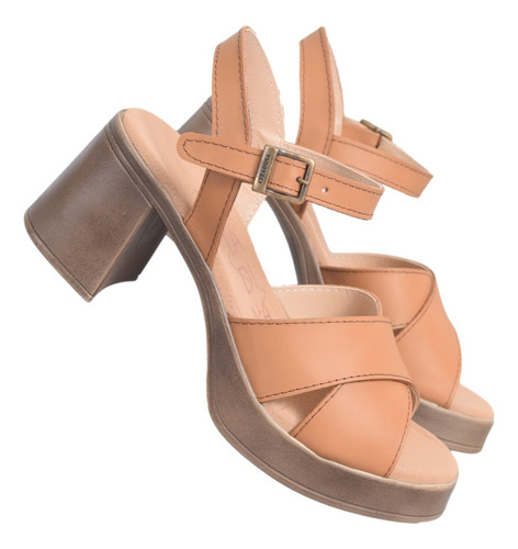 Sandalias Mujer Citadina Bruselas Cuero Taco Separado Moda