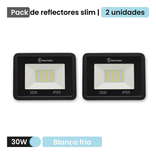 Imagen 2 de 8 de Pack X 2 Reflectores Led 30w Exterior Proyector
