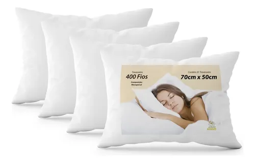 Kit Travesseiro 4 Unidades Antialérgico Extra Macio 400 Fios Branco