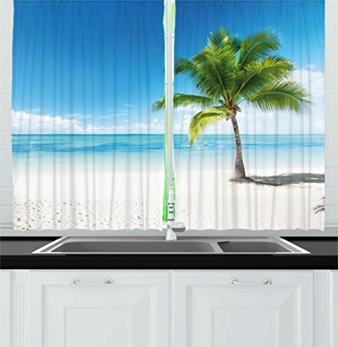 Cortinas De Cocina Ambesonne Landscape, Caribe Maldives Beac