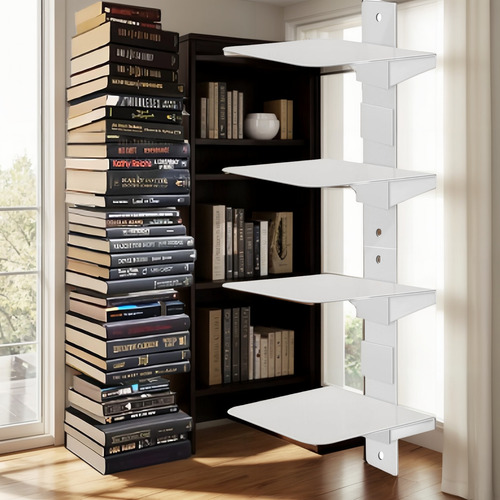 Estantería Flotante Blanca 4 Niveles Torre Libros Vertical
