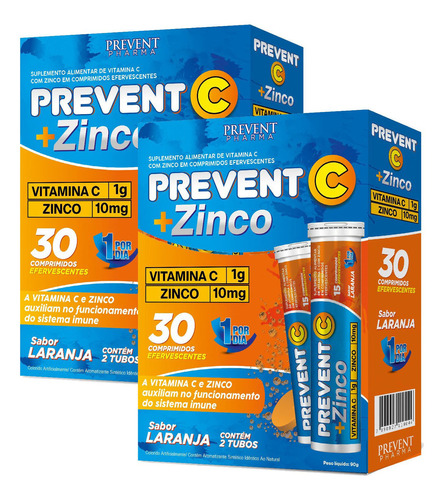 Prevent Vitamina C + Zinco 10mg Efervescente 60 Comprimidos Sabor Neutro