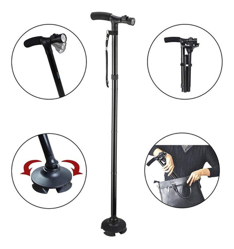 Bastón Ortopedico Con Luz Led Plegable Ajustable