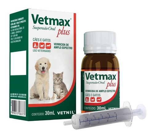 Vermífugo Vetmax Plus Filhotes Vetnil Cães E Gatos 30ml