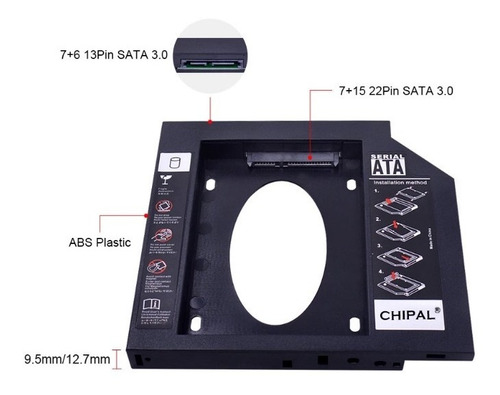 Imagen 3 de 10 de Caddy Adaptador Disco Duro Sata 12.7mm Para Laptop