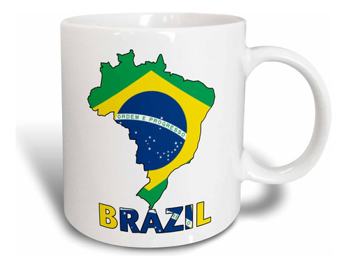 Taza 3drose Bandera Brasileña En El Mapa Y Letras De Brasil,
