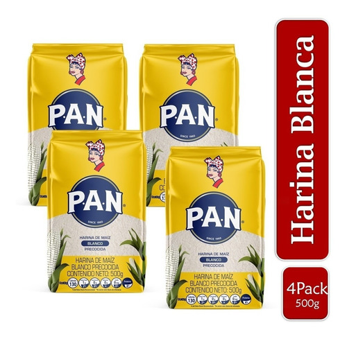 Harina De Maíz Harina Pan Blanca 500gr X4 Uds