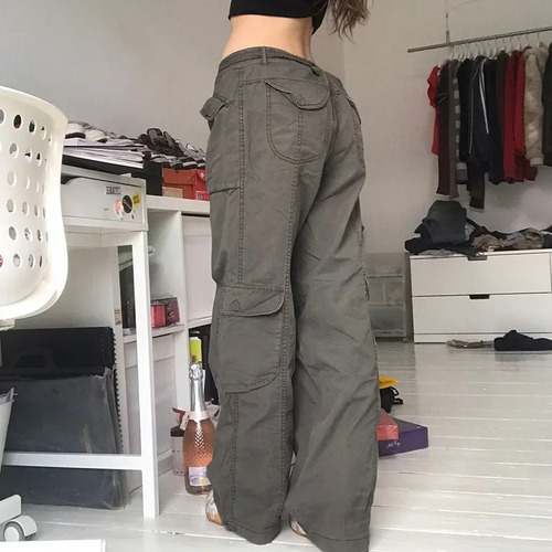 Pantalones Cargo Vintage Con MĂșltiples Bolsillos Para Hombre