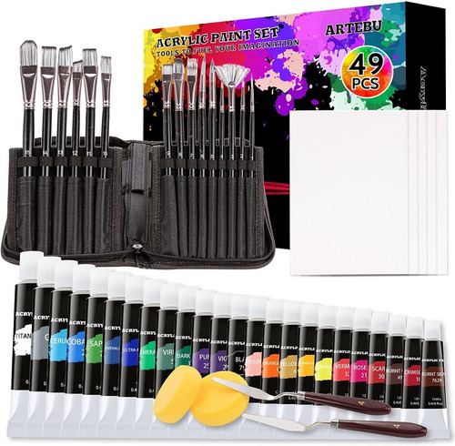 Set De Pintura Acrílica, 24 Pinturas, 15 Pinceles Y Más