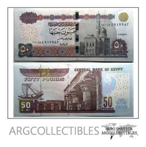 Egipto Billete 50 Pounds Pick 75 Año 2019 Unc Sin Circular