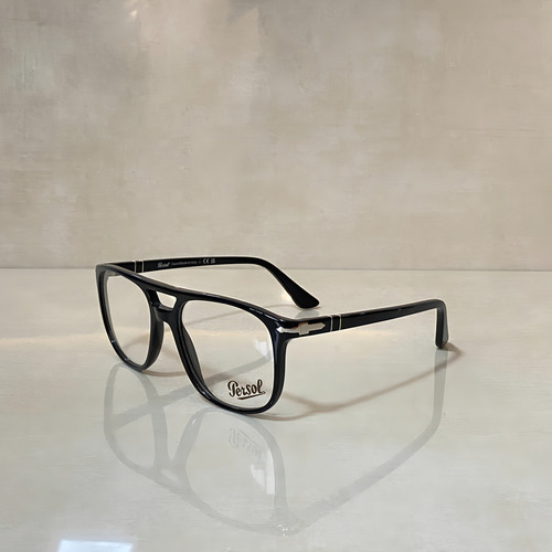 Marco cuadrado Persol Greta Po3329v 95 54, sin plaquetas, color negro brillante