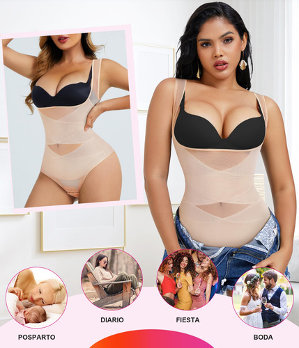 Beis Body Moldeador Control De Abdomen Tanga Busto Abierto