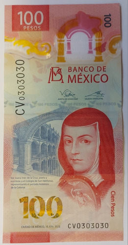 Billete 100 Pesos Especial Dígitos 0303030 Serie Cv 15/06/22