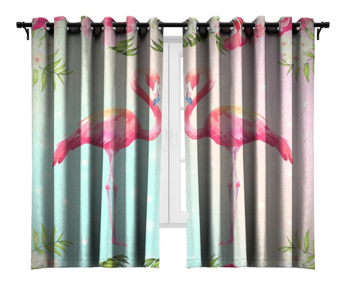 Cortina Tecido Quarto Animais Tropical Flamingo 2,50x1,40