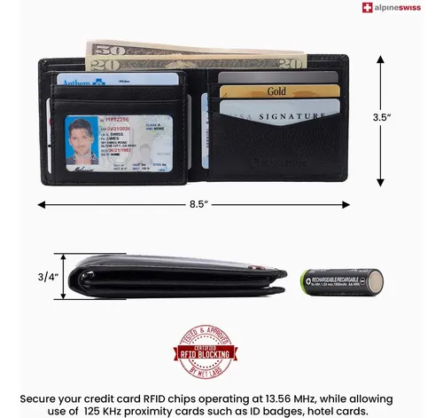 Alpine Swiss Cartera De Piel Auténtica Para Hombre, Delgada,