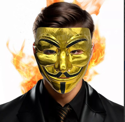 Máscara De Anonymous Hacker Vendetta Dorada Gold Halloween