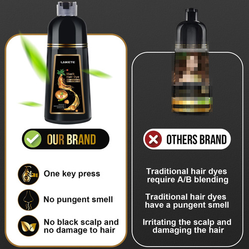 Shampoo De Tintura De Cabelo Preto Laikete 3 Em 1 Para Cober