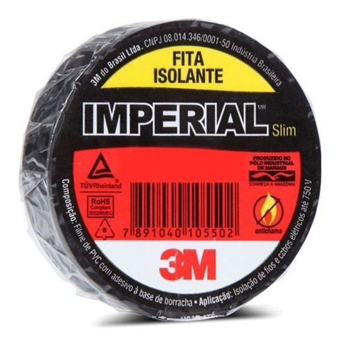 Fita Isolante Imperial 3m 18mmx10m C/10 Unidades Cor Preto Liso