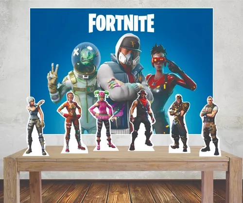 Kit Festa Fortnite Painel Poli Banner + Displays Adesivados