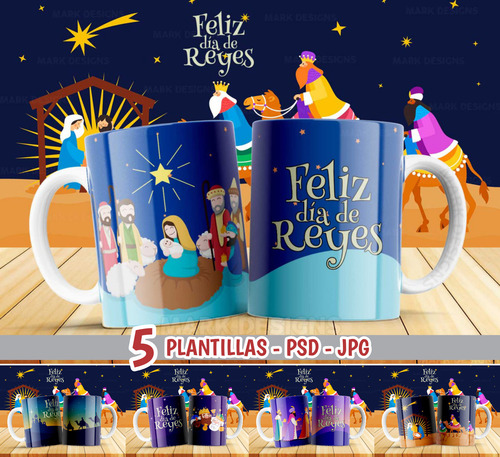 5 Plantillas Sublimacion Tazas Dia De Reyes Editables Psd