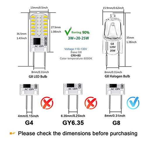 G8 Led Bulb Dimmable, T4 Bi-pin Jcd Type Base, 6000k Da...