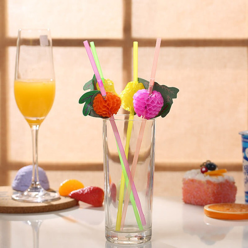 Conjunto De Canudos Bx Canudos Decorados Frutas 3d De 24.5cm 60 Kits X 60 Unidades - Multicolorido