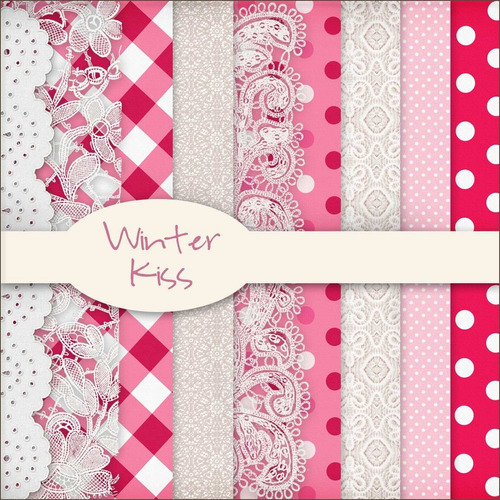 Kit De Papel Digital Shabby Chic Rojo Rosa Puntilla Y Blonda