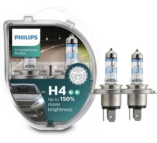 Kit X2 Lamparas Philips H4 12v Xtreme Vision 150% Mas Luz