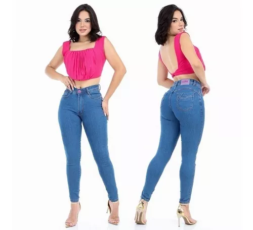 Calça Jeans Feminina Skinny Cós Alto Levanta Bumbum C/ Lycra