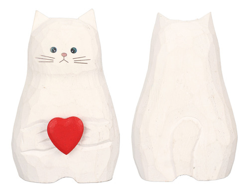 Jarrón De Madera Hecho A Mano Con Forma De Gato, Flor Blanca