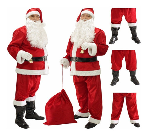 Roupa Fantasia De Papai Noel Adulto Completa Em Veludo Flex