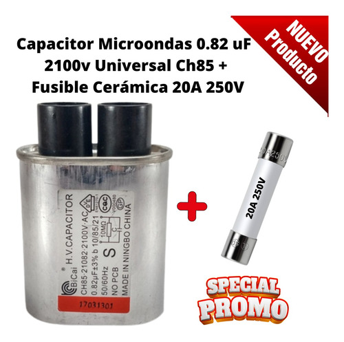 Capacitor Microondas 0.82 Uf 2100v Con Fusible 20a 250v