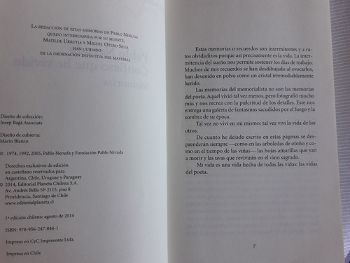 Imagen 4 de 6 de Confieso Que He Vivido Pablo Neruda Ed. Seix Barral