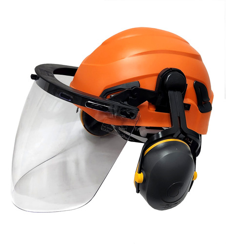 Kit Casco Protector Facial Y Auditivo Libus Naranja