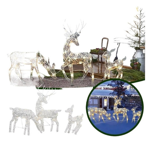 Juego De 3 Adornos Navideños Con Ciervos Iluminados Con