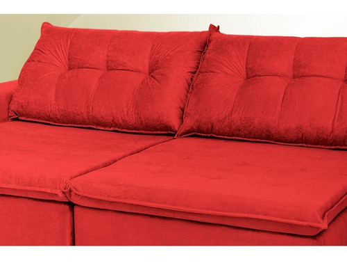 Sofá Austrália 2,52 Mts Retrátil, Reclinável Com Molas e Pillow no Assento Tecido Suede Vermelho- Cama InBox